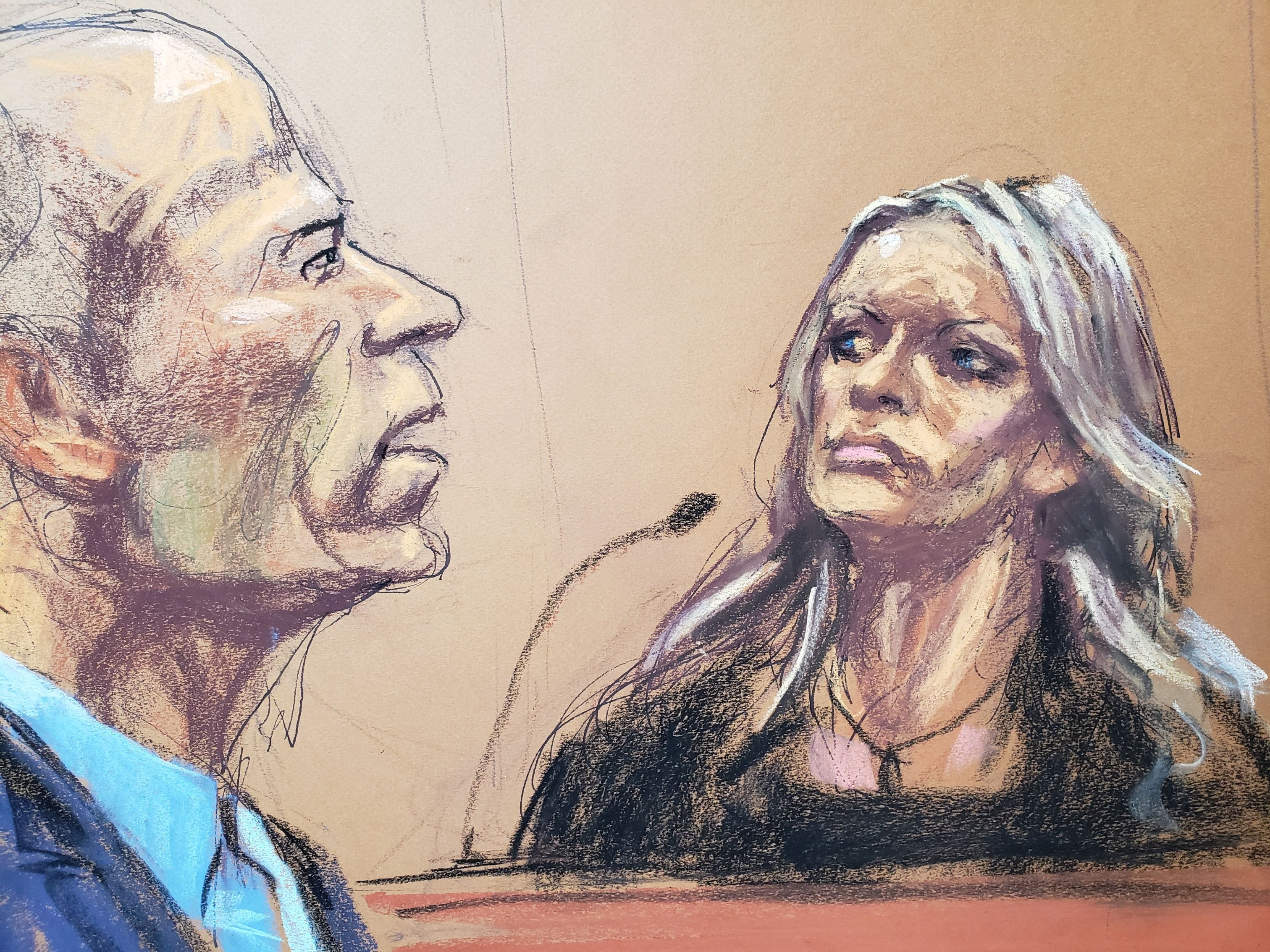 Former attorney Michael Avenatti cross-examines witness Stormy Daniels during his criminal trial at the United States Courthouse in the Manhattan borough of New York City, U.S., January 28, 2022 in this courtroom sketch