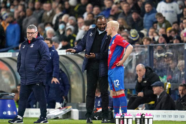 Will Hughes speaks to Crystal Palace manager Patrick Vieira (Nick Potts/PA)