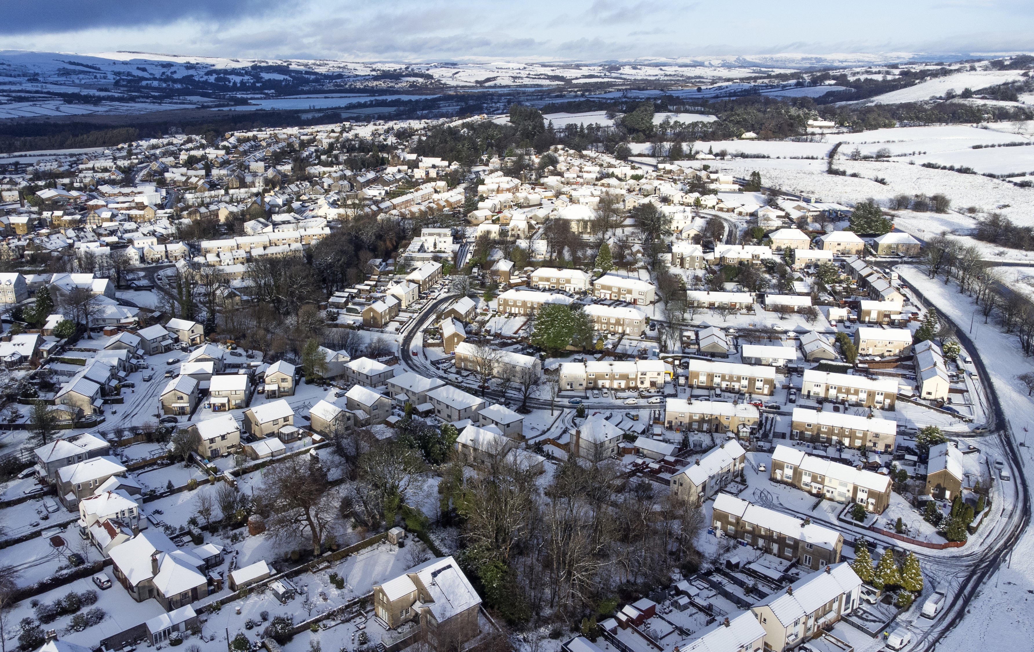 Beith in North Ayrshire , Scotland, covered with snow in early January. The UK’s ‘colder than usual winter’ has caused energy prices to soar, according to the Chancellor (Jane Barlow/PA)