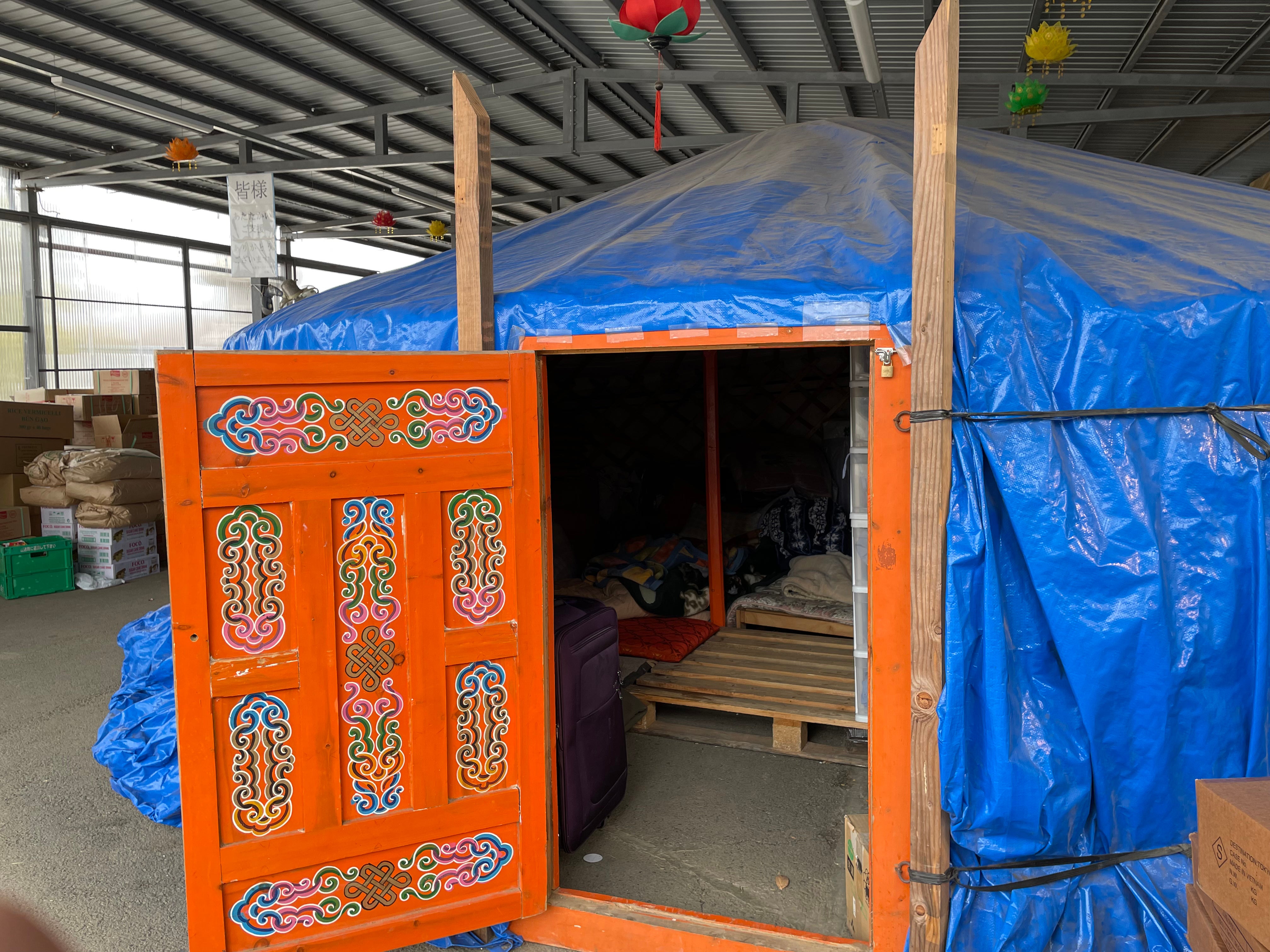 A sleeping area for those who are seeking shelter at the Daionji temple