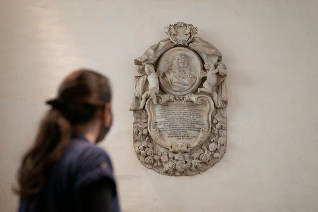 The memorial to Tobias Rustat in Jesus College, University of Cambridge (Joe Giddens/PA)