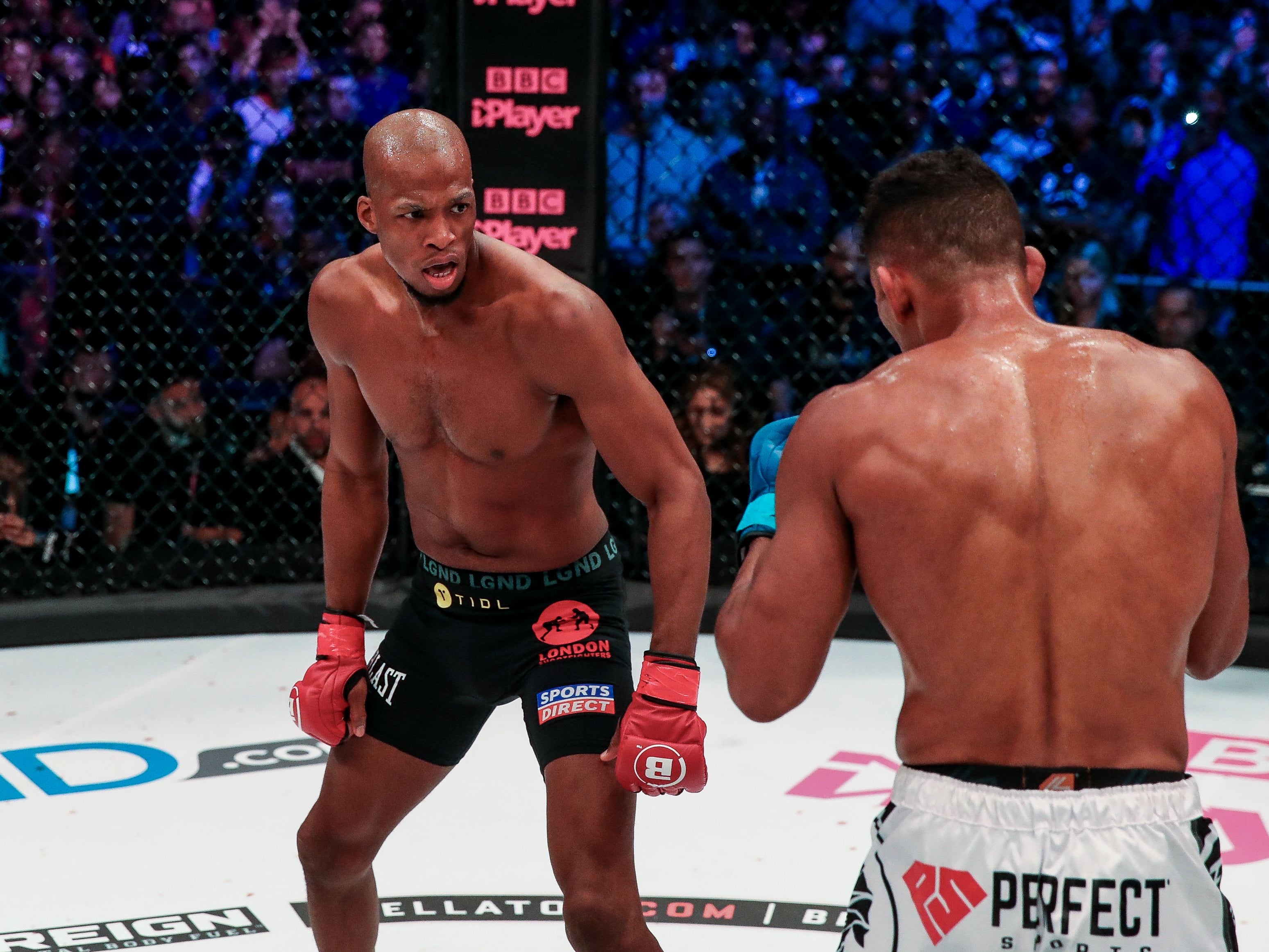Michael ‘Venom’ Page (left) sqaures off against fellow welterweight Douglas Lima in London, October 2021