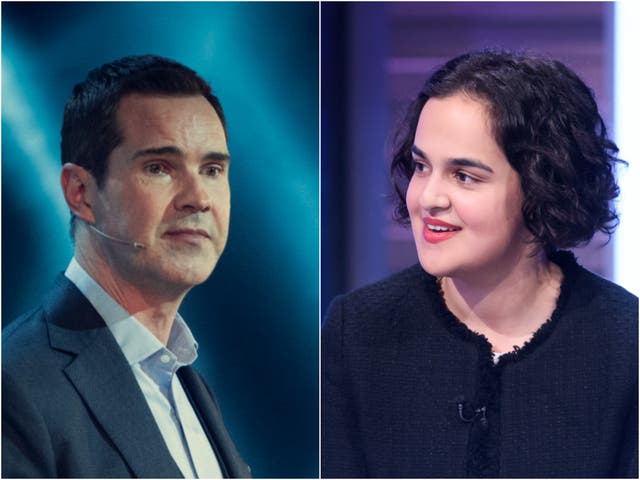 <p>Jimmy Carr and Nadia Whittome</p>