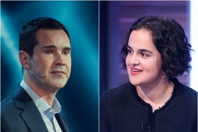 <p>Jimmy Carr and Nadia Whittome</p>