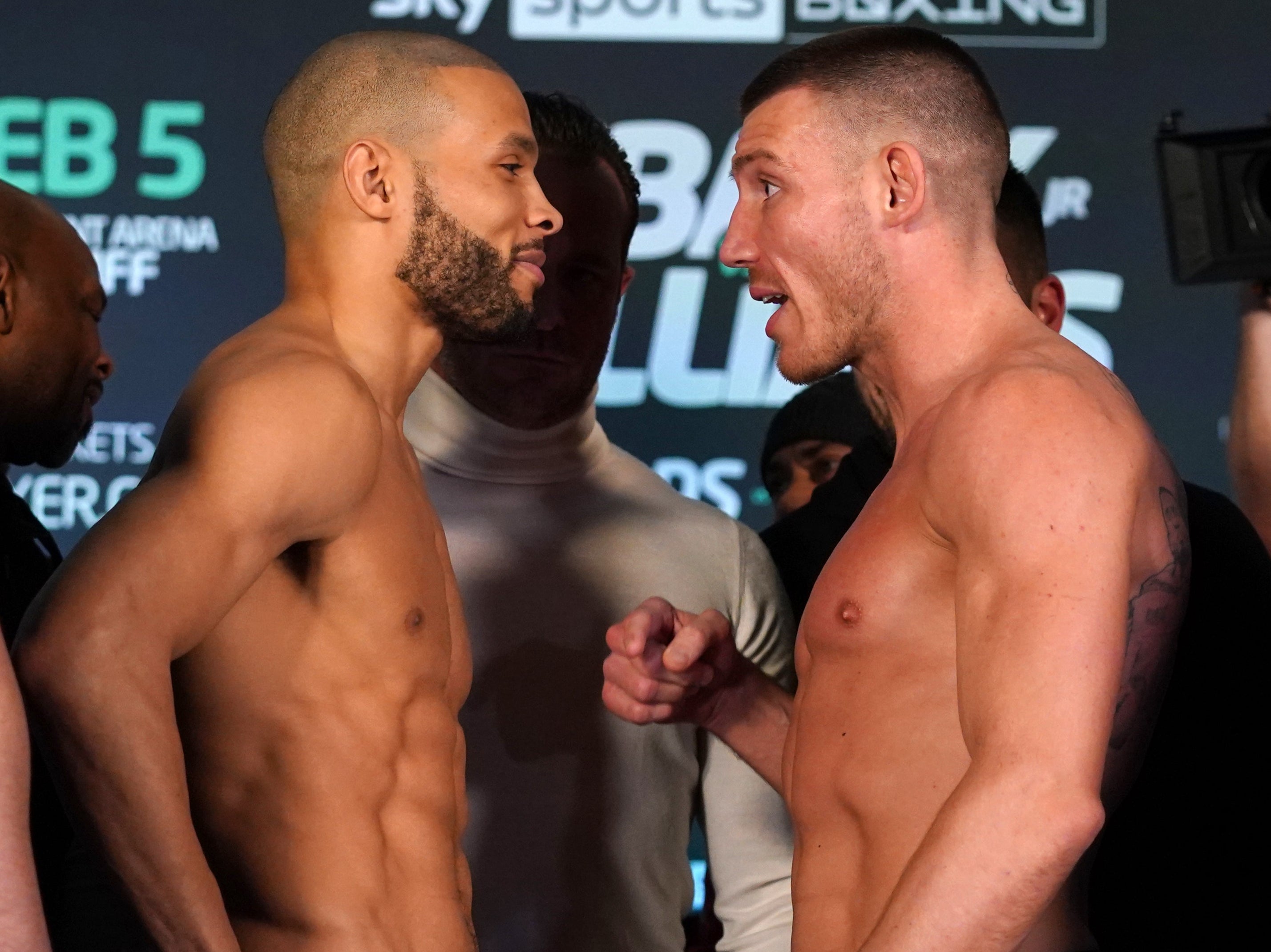 Chris Eubank Jr (left) and Liam Williams face off at the weigh-in ahead of their middleweight fight on Saturday (Nick Potts/PA)