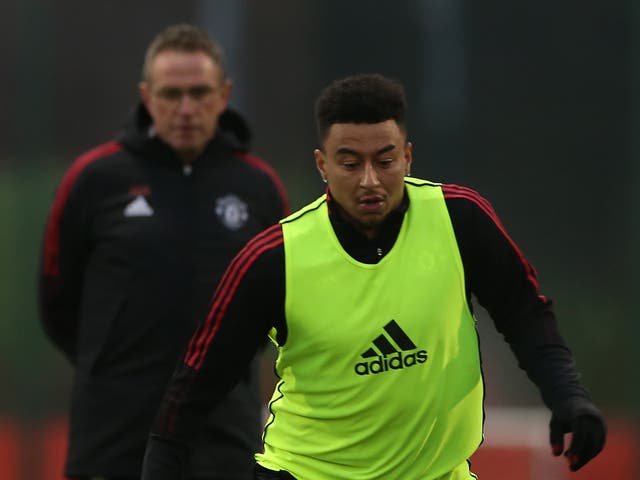 <p>Manchester United manager Ralf Rangnick and Jesse Lingard</p>