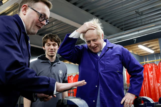 Prime Minister Boris Johnson during a visit to the technology centre at Hopwood Hall College in Manchester. (Jason Cairnduff/PA)