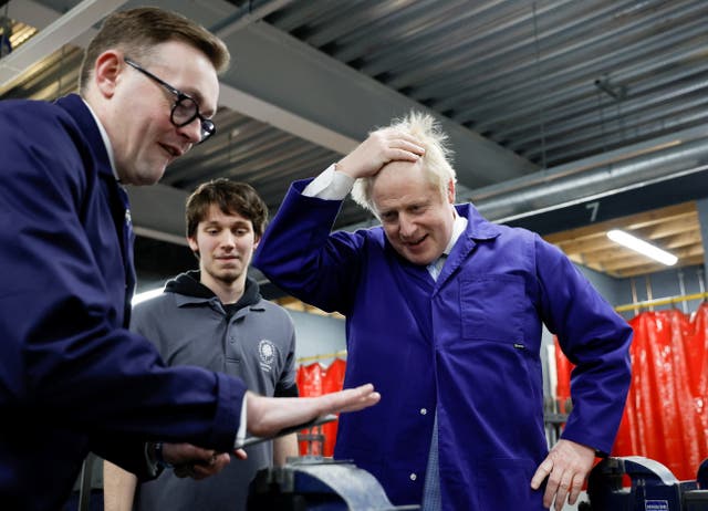 Prime Minister Boris Johnson during a visit to the technology centre at Hopwood Hall College in Manchester. (Jason Cairnduff/PA)