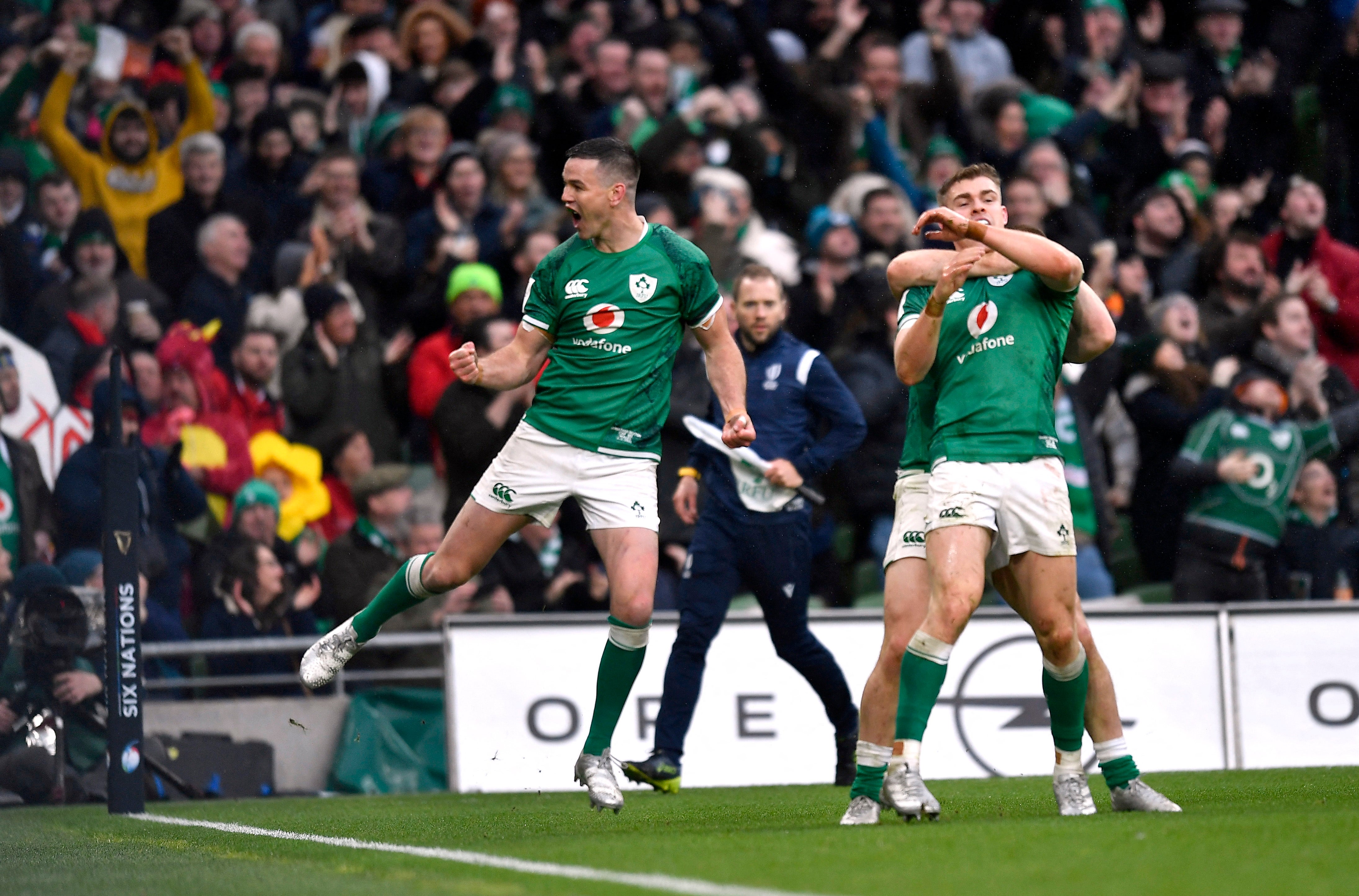 Ireland celebrates Garry Ringrose’s bonus-point try