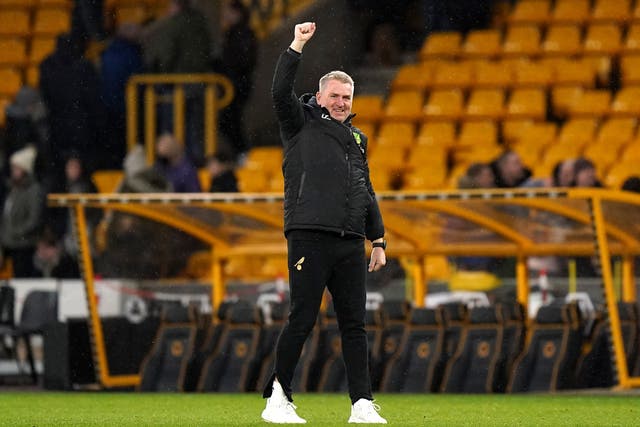 Dean Smith’s Norwich edged victory at Wolves (Tim Goode/PA)