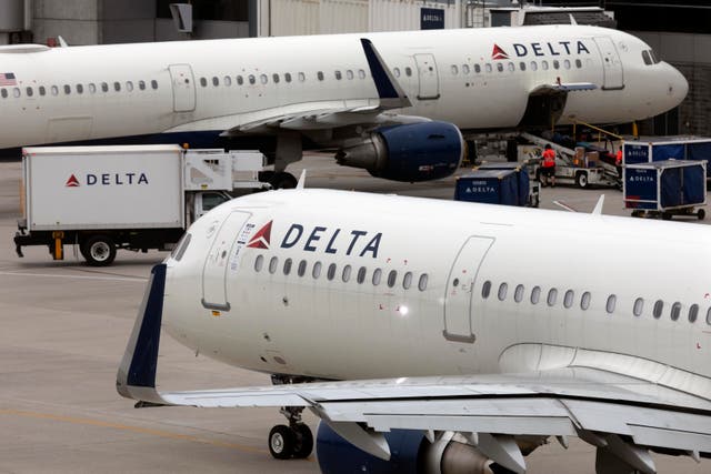 <p>File: Delta Air Lines plane leaves the gate at Logan International Airport in Boston</p>