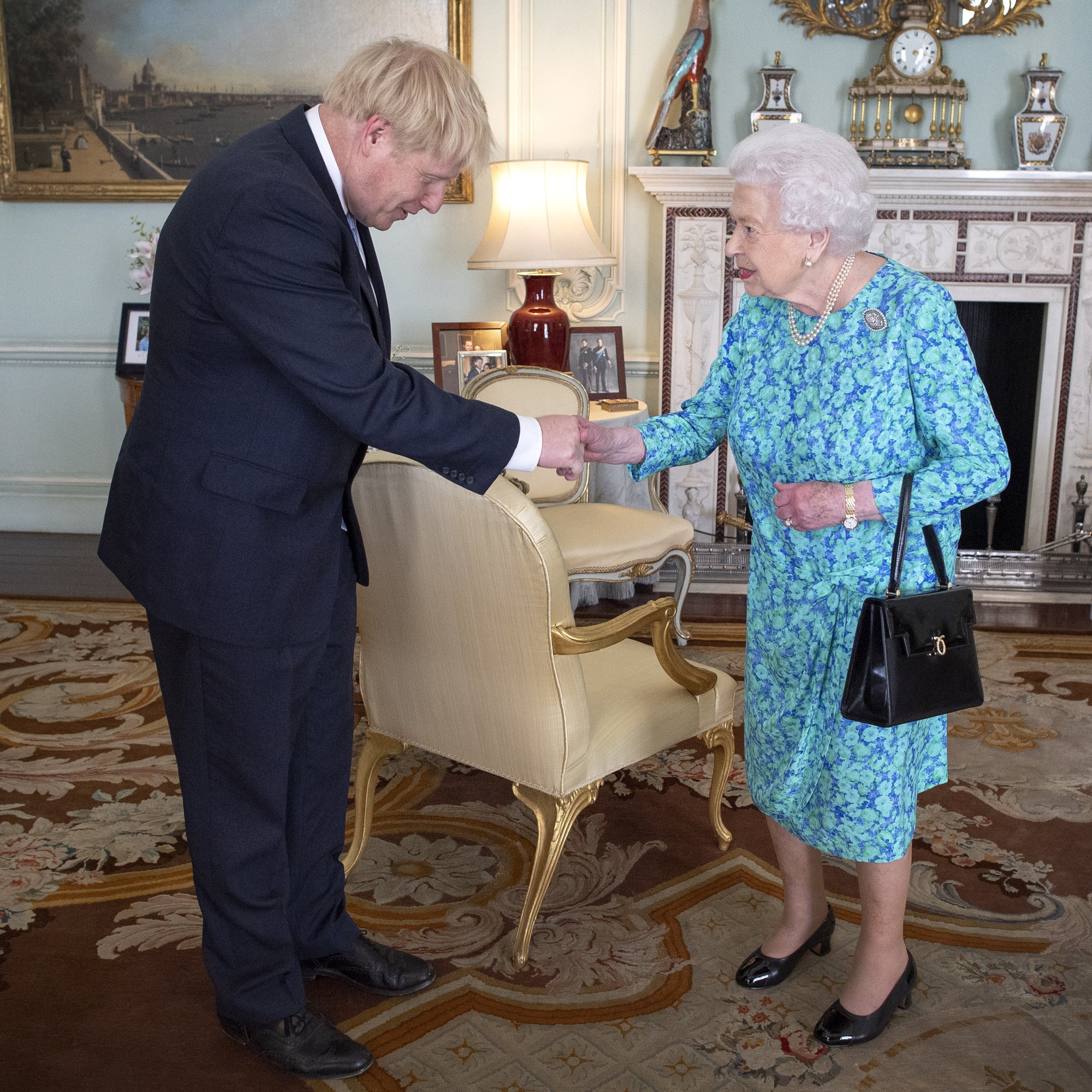 File photo dated 24/7/2019 of Queen Elizabeth II welcoming the newly-elected leader of the Conservative party Boris Johnson during an audience in Buckingham Palace, London. (Victoria Jones/PA)