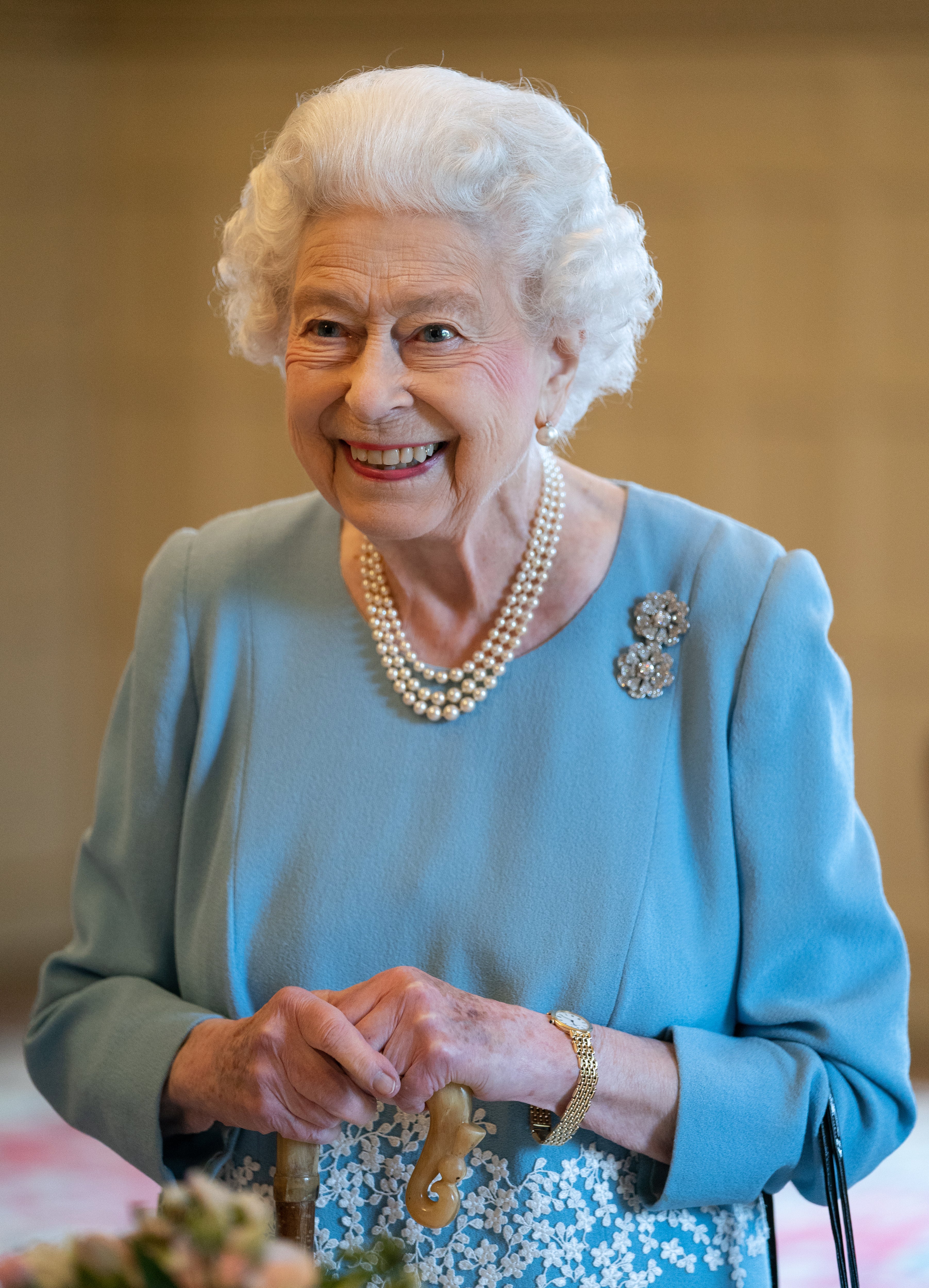 The Queen during a reception in the Ballroom of Sandringham House, on the eve of her Accession Day (Joe Giddens/PA)