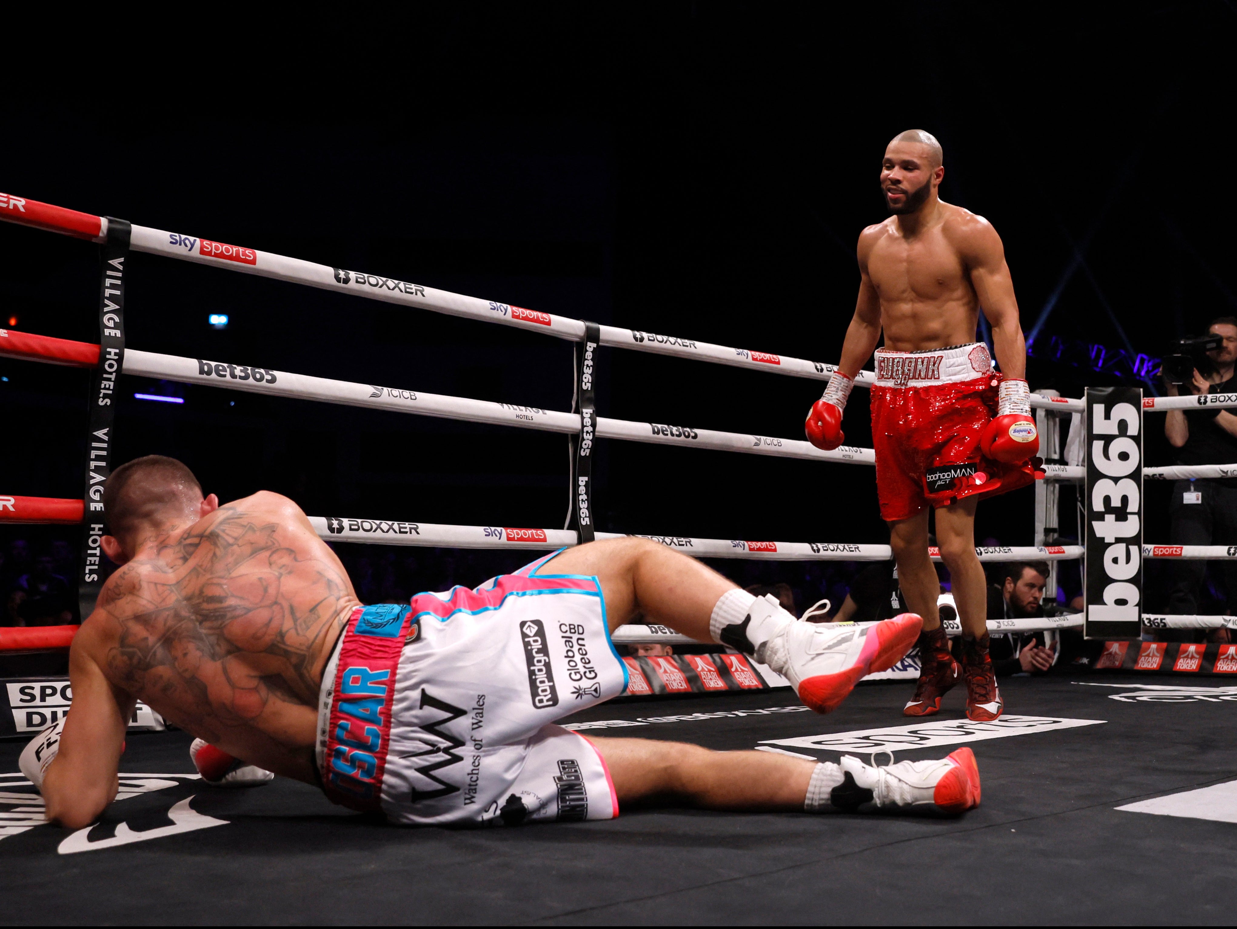 <p>Chris Eubank Jr knocks down Liam Williams</p>