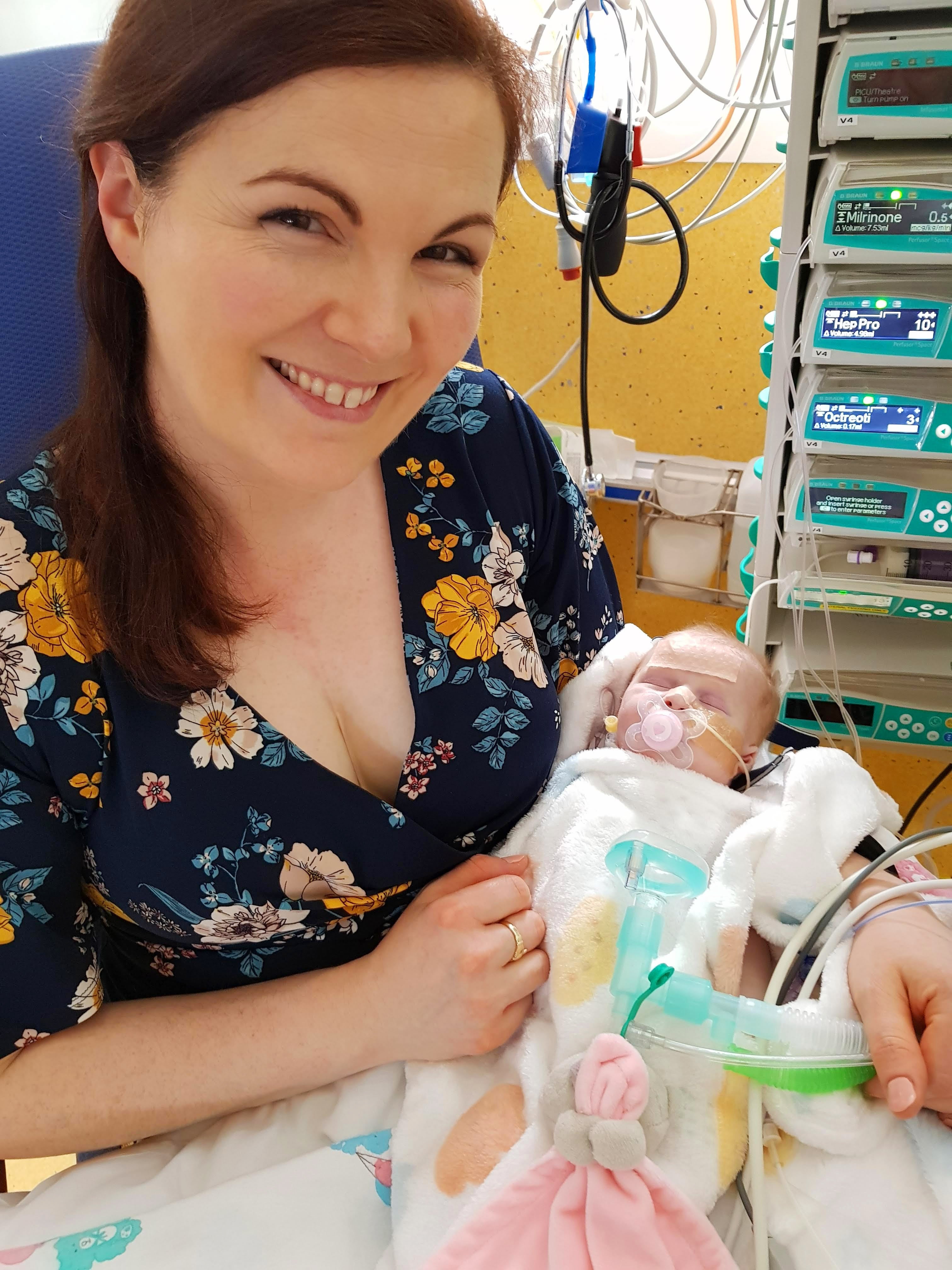 Fiona Fallon with daughter Anna in hospital (Irish Heart Foundation/PA)