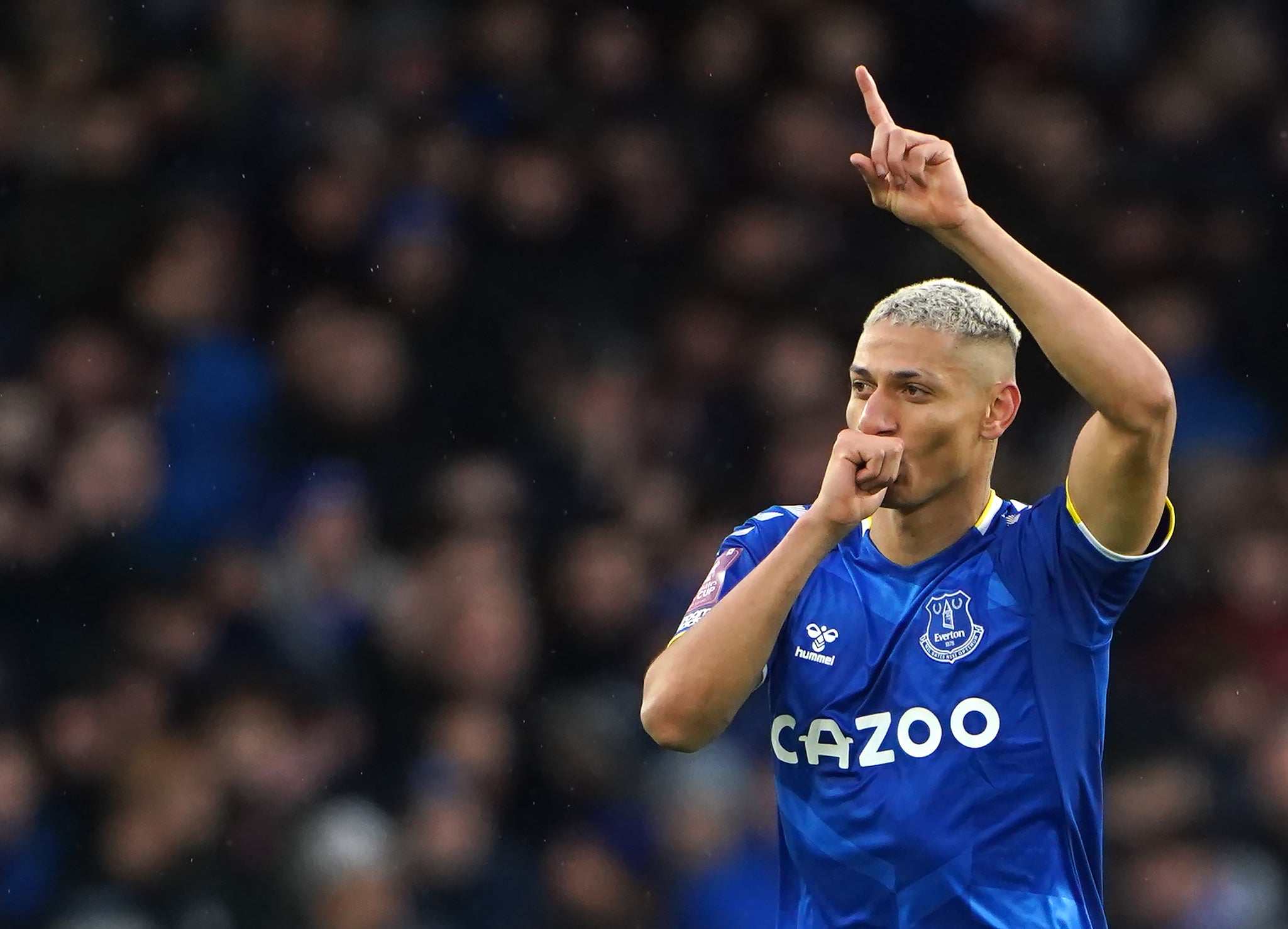 Richarlison (left) celebrates making it 2-0 to Everton against Brentford (Peter Byrne/PA Images).