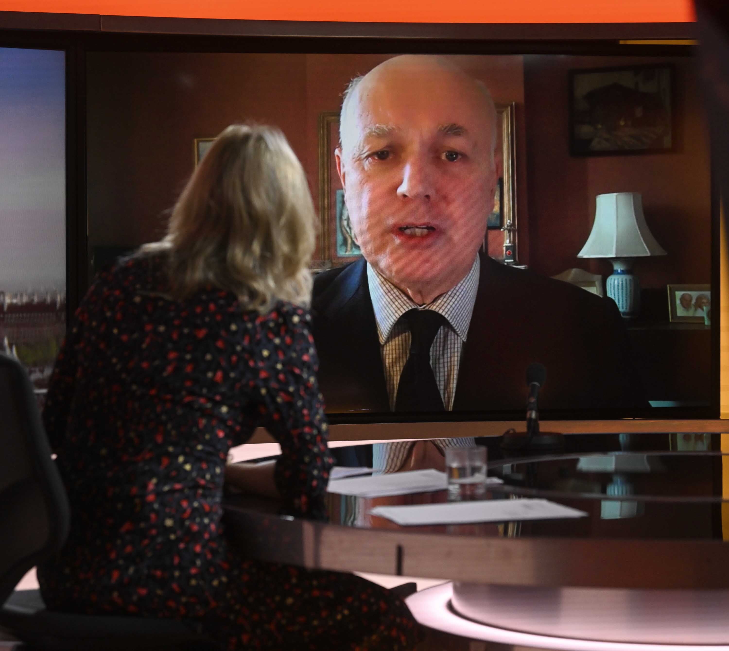Former Tory leader Sir Iain Duncan Smith being interviewed by host Sophie Raworth (Jeff Overs/BBC)