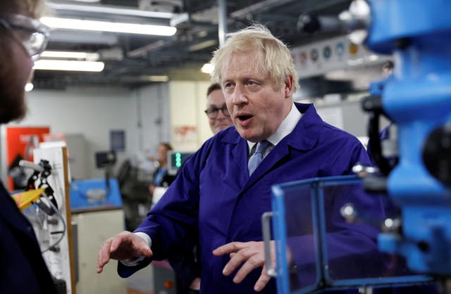 Prime Minister Boris Johnson during a visit to the technology centre at Hopwood Hall College in Manchester (Jason Cairnduff/PA)