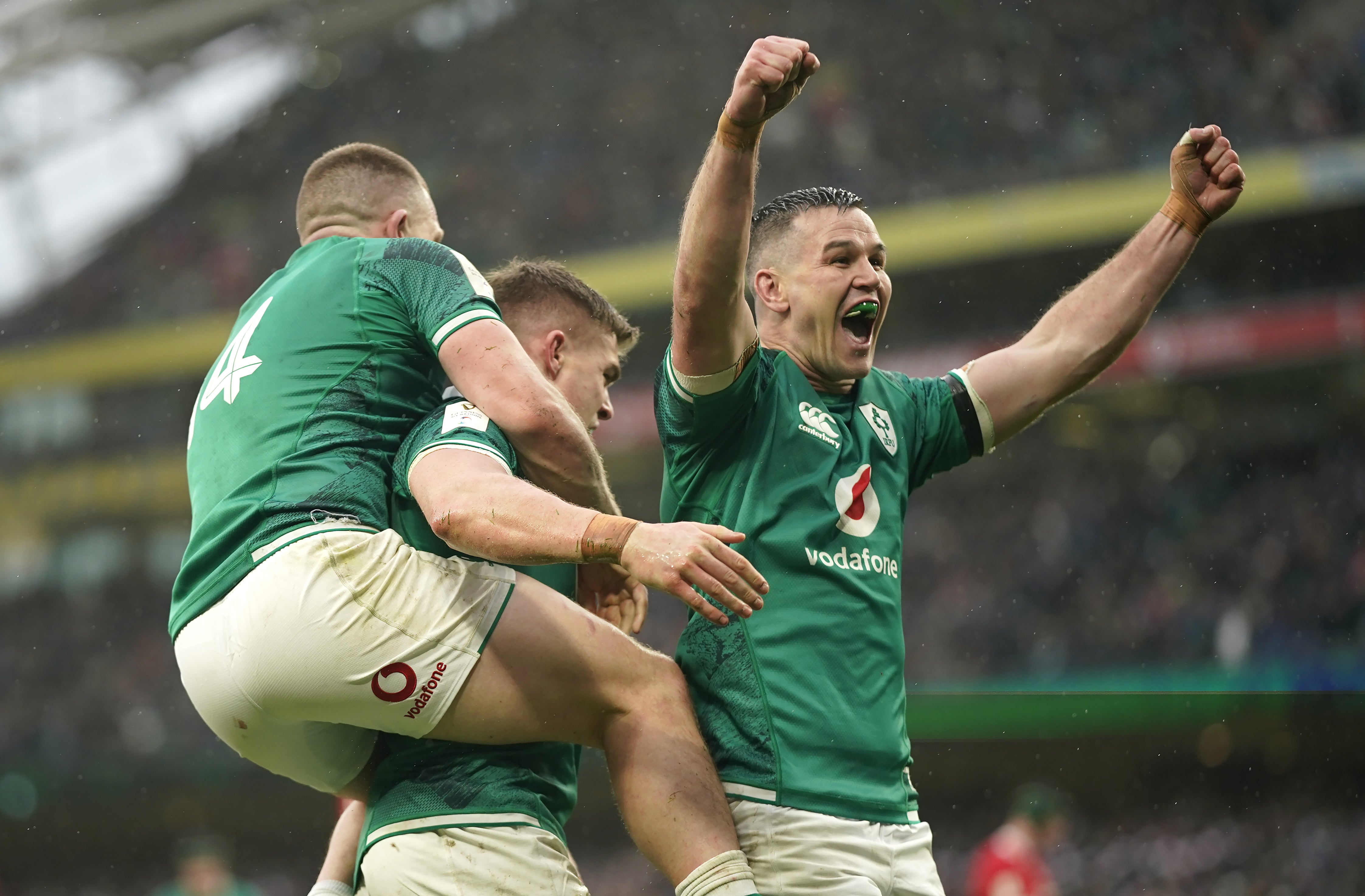 Johnny Sexton, right, kicked nine points during Ireland’s Six Nations win over Wales (Niall Carson/PA)