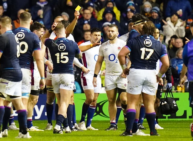 England’s Luke Cowan-Dickie was shown a yellow card at Murrayfield (Jane Barlow/PA)