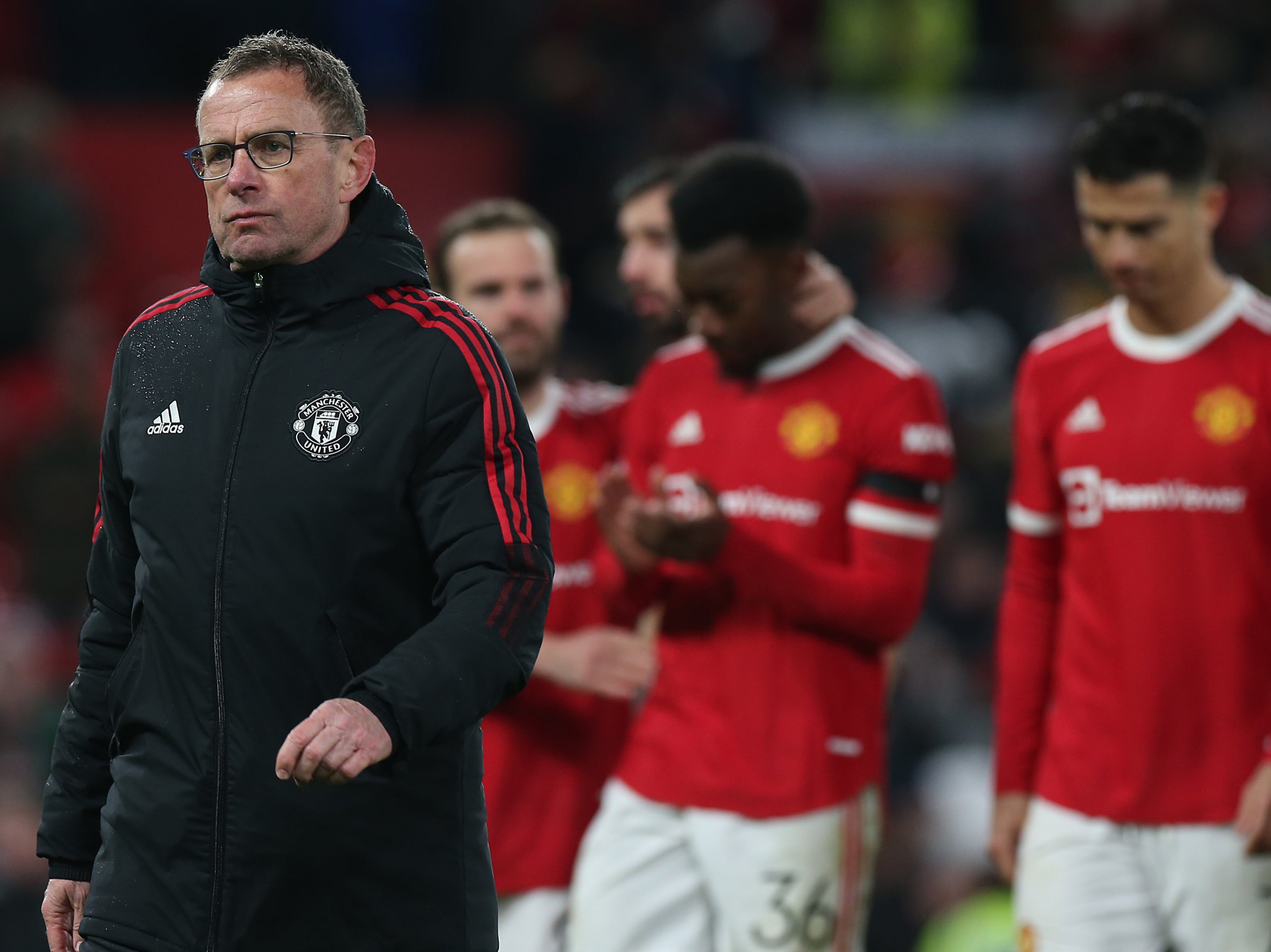 United manager Ralf Rangnick walks off after FA Cup defeat to Middlesbrough