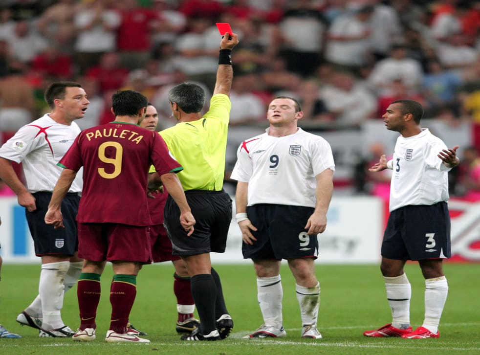 Wayne Rooney was sent off for stamping on Portugal’s Ricardo Carvalho (Martin Rickett/PA)