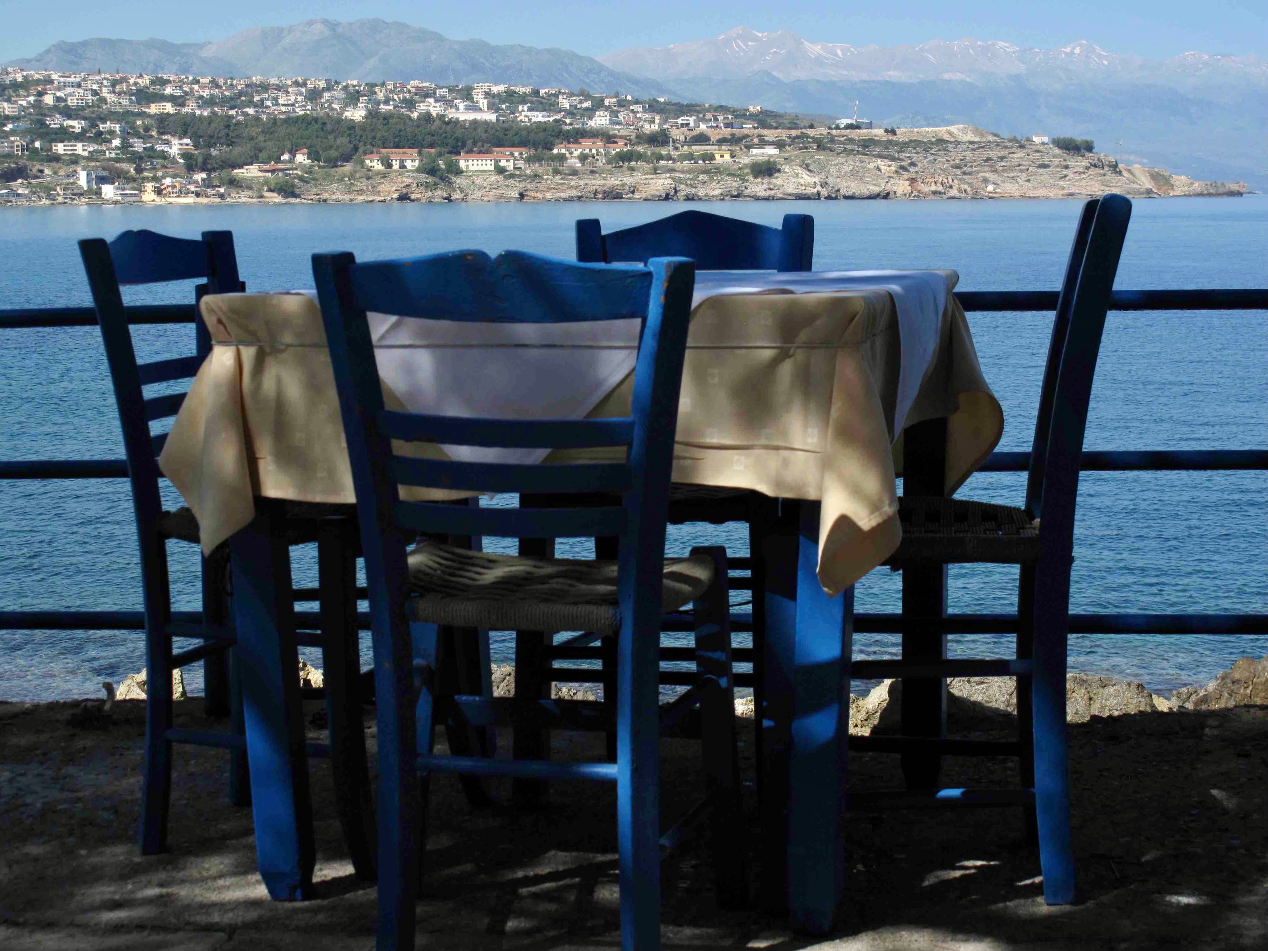 Picking up the tab: a taverna overlooking Chania on the Greek island of Crete