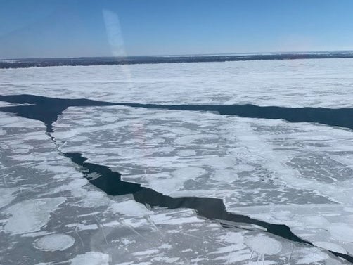 A view of Lake Erie in the image taken by US Coast Guard helicopter crew