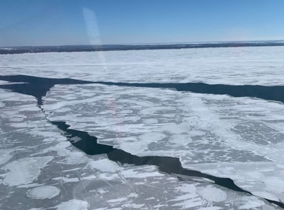 <p>A view of Lake Erie in the image taken by US Coast Guard helicopter crew</p>