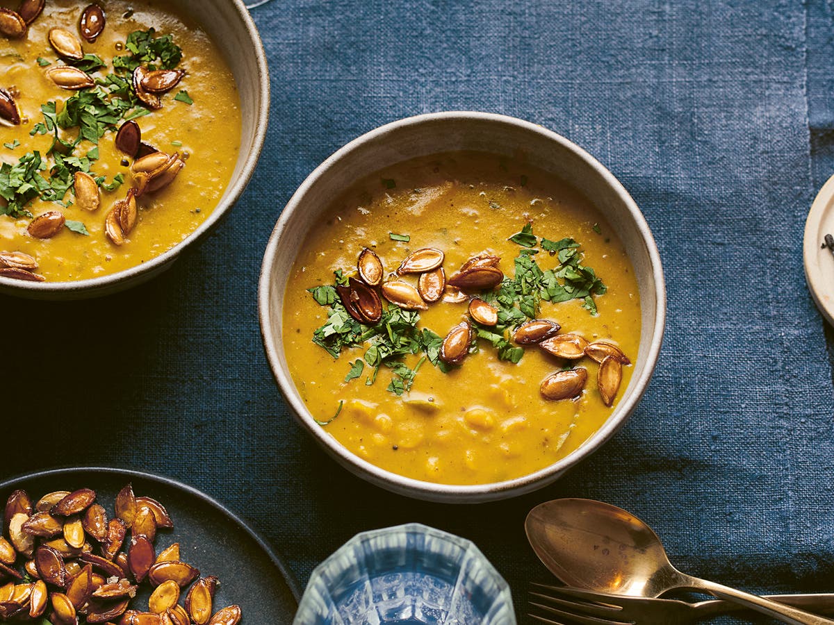 Pumpkin and yellow split peas make this Sri Lankan dal even creamimer