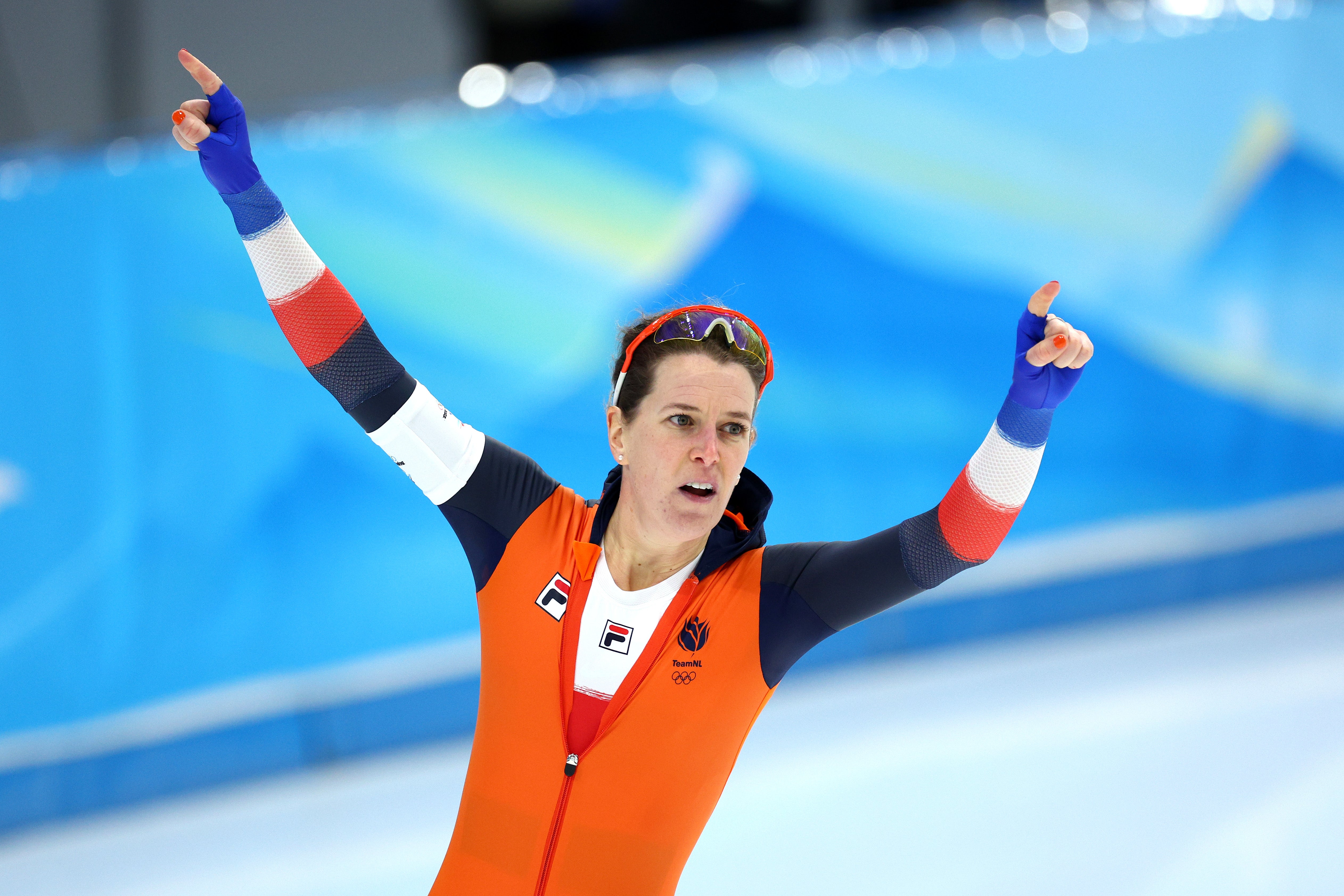 Ireen Wust of Team Netherlands celebrates