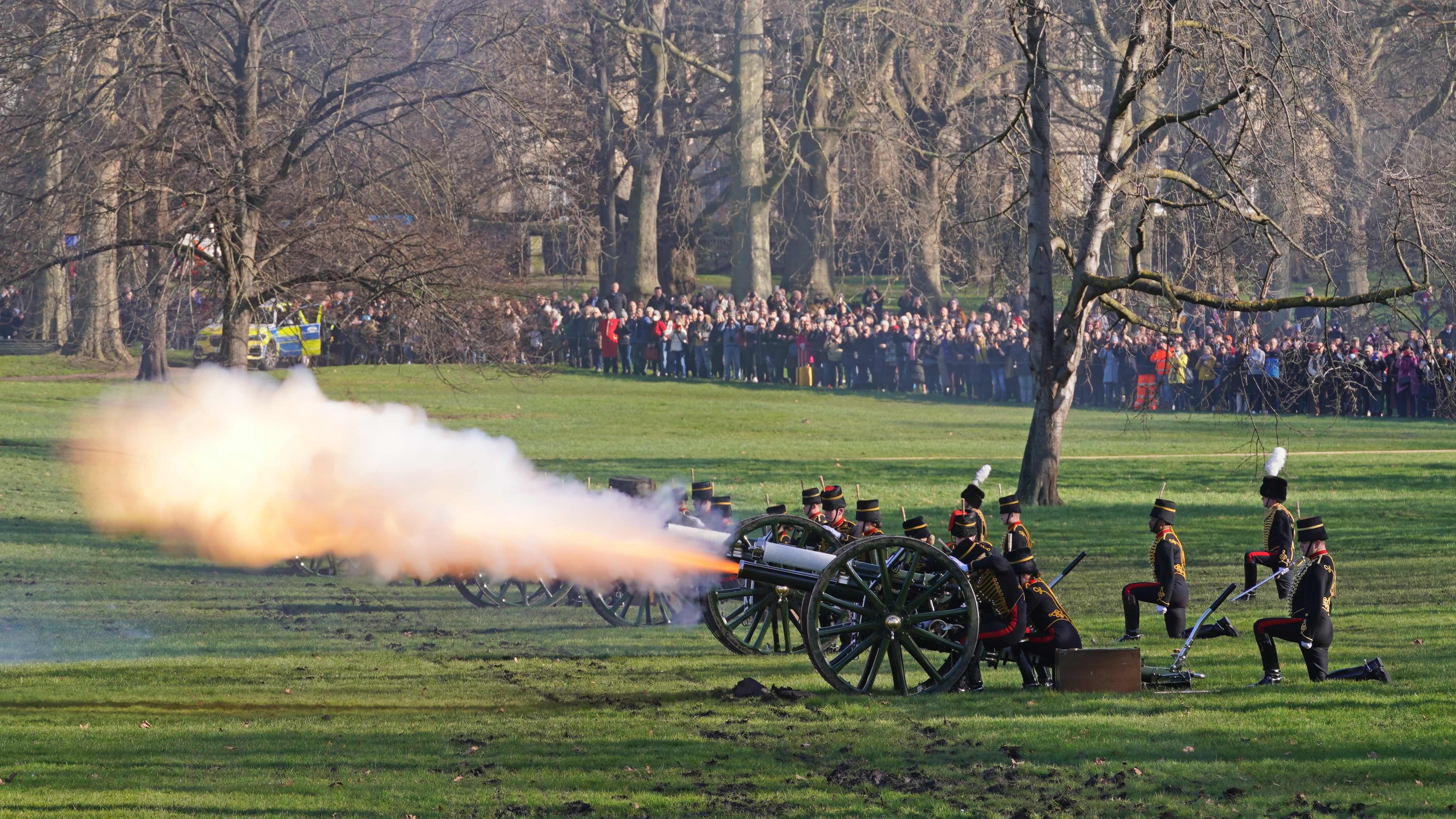 Members of the King’s Troop Royal Horse Artillery, in Green Park (Jonathan Brady/PA)