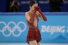 Chinese figure skater left in tears after falling for second time during Winter Olympics