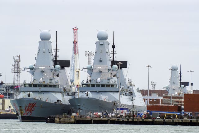 Three of the Royal Navy’s Type 45 destroyers in Portsmouth Harbour (Steve Parsons/PA)