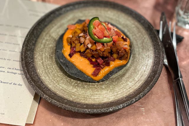 <p>Never sticking to one cuisine, Rishim’s Middle Eastern-slash-East Asian take on Mexican tostada is the definition of that fusion done well</p>