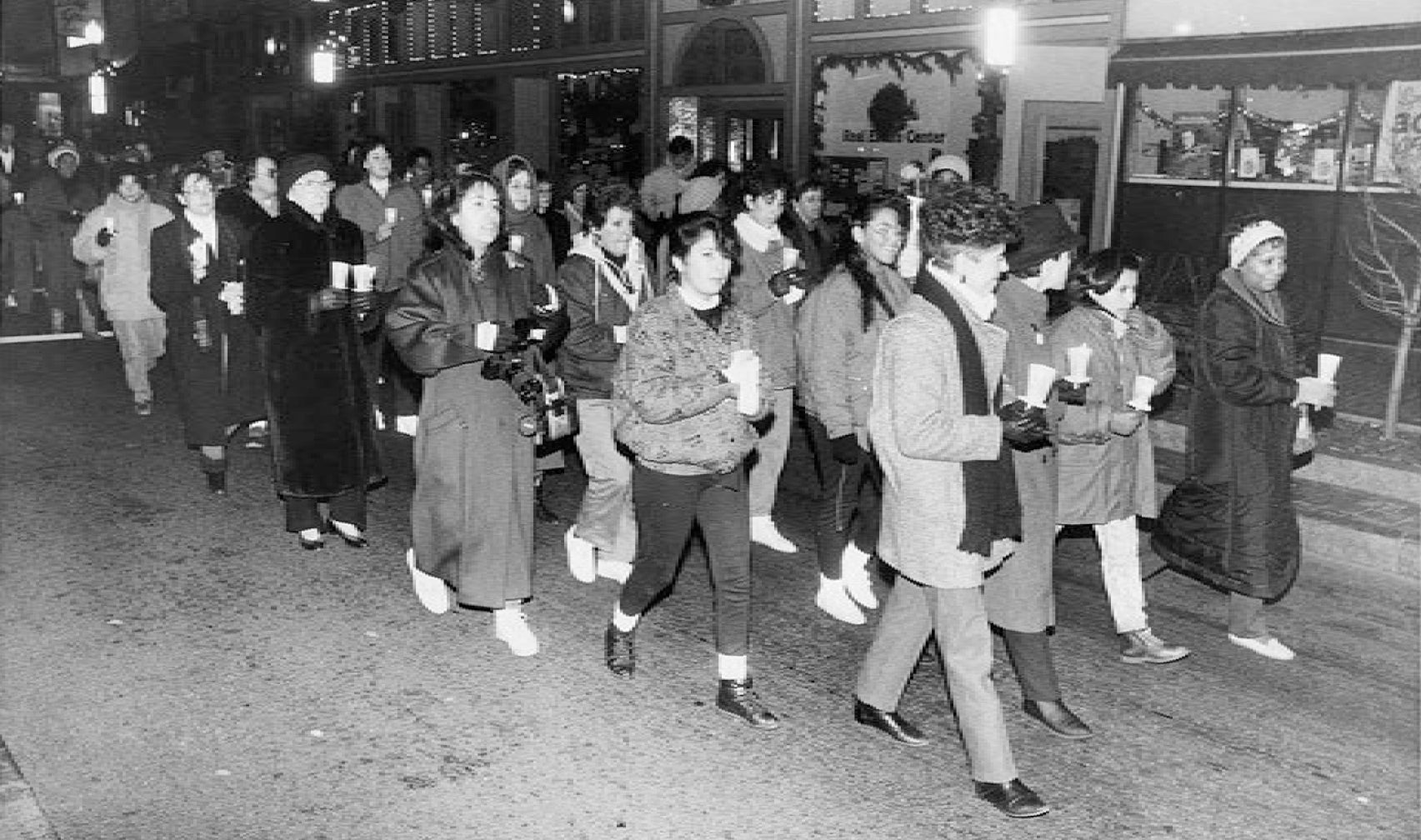 New Bedford residents joined friends and relatives of the victims in a candlelight march through the streets of New Bedford in December 1988 (Standard-Times photo by Ron Rolo)
