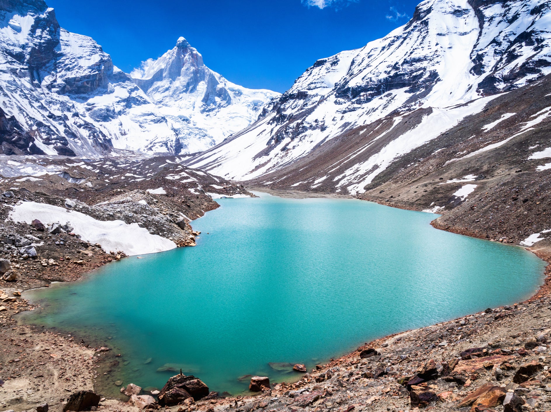 A glacial lake in the Himalayas near Mount Thalay Sagar. There is a third more ice in the glaciers of the Himalayas than previously estimated, scientists have said