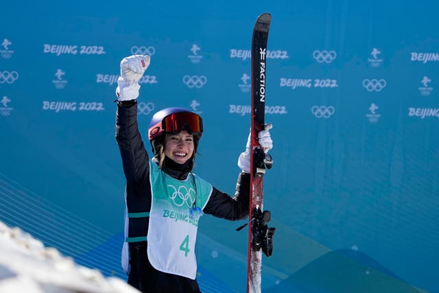 <p>Eileen Gu, of China, reacts after winning the women’s freestyle skiing big air finals of the 2022 Winter Olympics</p>