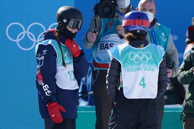 <p>Great Britain's Kirsty Muir (left) with China's Ailing Eileen Gu after the Women's Freeski Big Air Final</p>