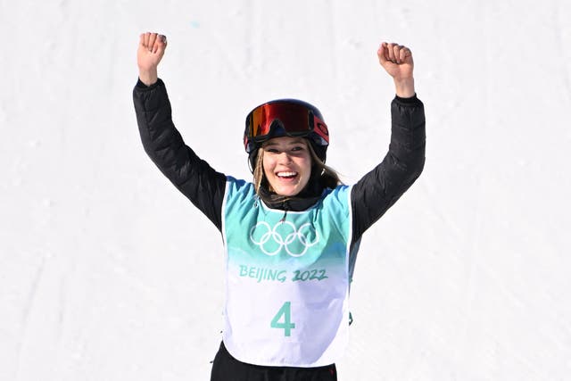 <p>China’s Eileen Gu celebrates winning gold</p>