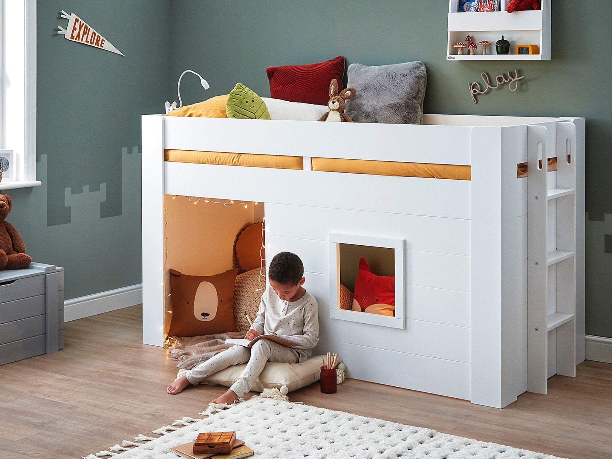 Mattress Cabin Bed Mid Sleeper Tent for Kids Children Modern and Trendy 