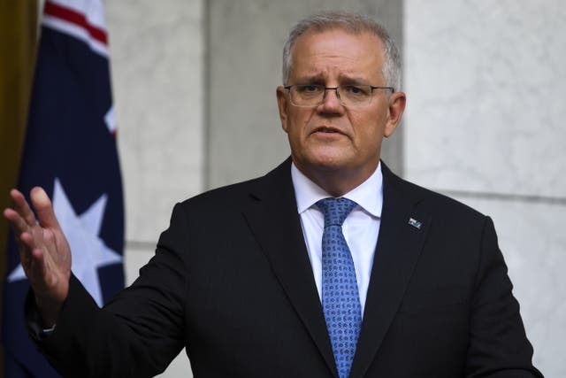 <p>Australian Prime Minister Scott Morrison speaks to the media during a press conference in Canberra, Australia, 7 February 2022</p>