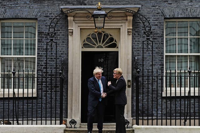Prime Minister Boris Johnson welcomes the Prime Minister of Lithuania, Ingrida Simonyte, to 10 Downing Street ahead of talks (Aaron Chown/PA)