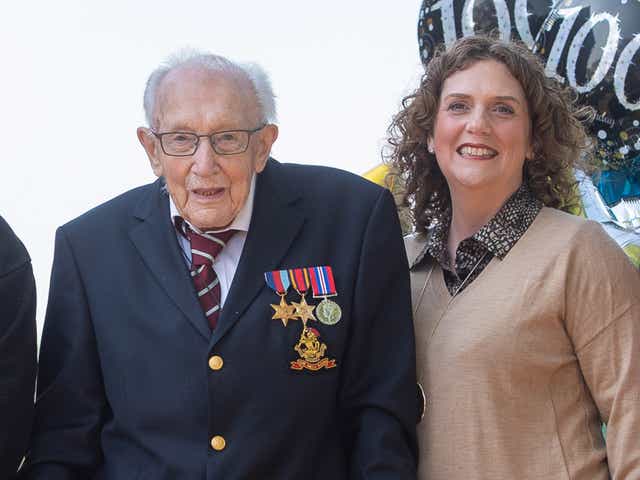 <p>Sir Captain Tom Moore with his daughter, Hannah Ingram-Moore </p>