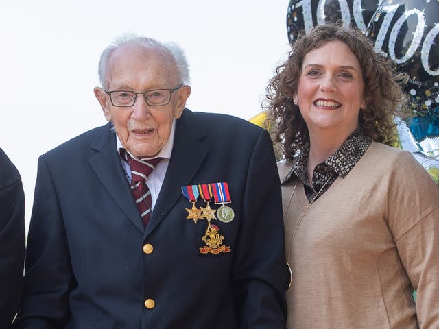<p>Sir Captain Tom Moore with his daughter, Hannah Ingram-Moore, the interim CEO of the Captain Tom Foundation </p>