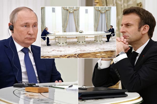 <p>Table manners: Vladimir Putin and Emmanuel Macron</p>