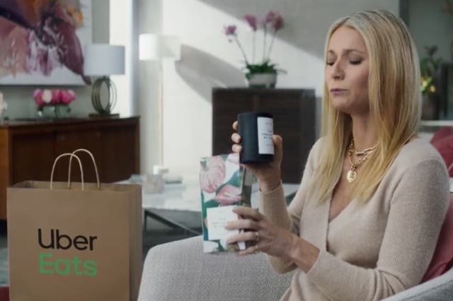 <p>Gwyneth Paltrow eats her Goop candle in Uber Eats Super Bowl ad</p>