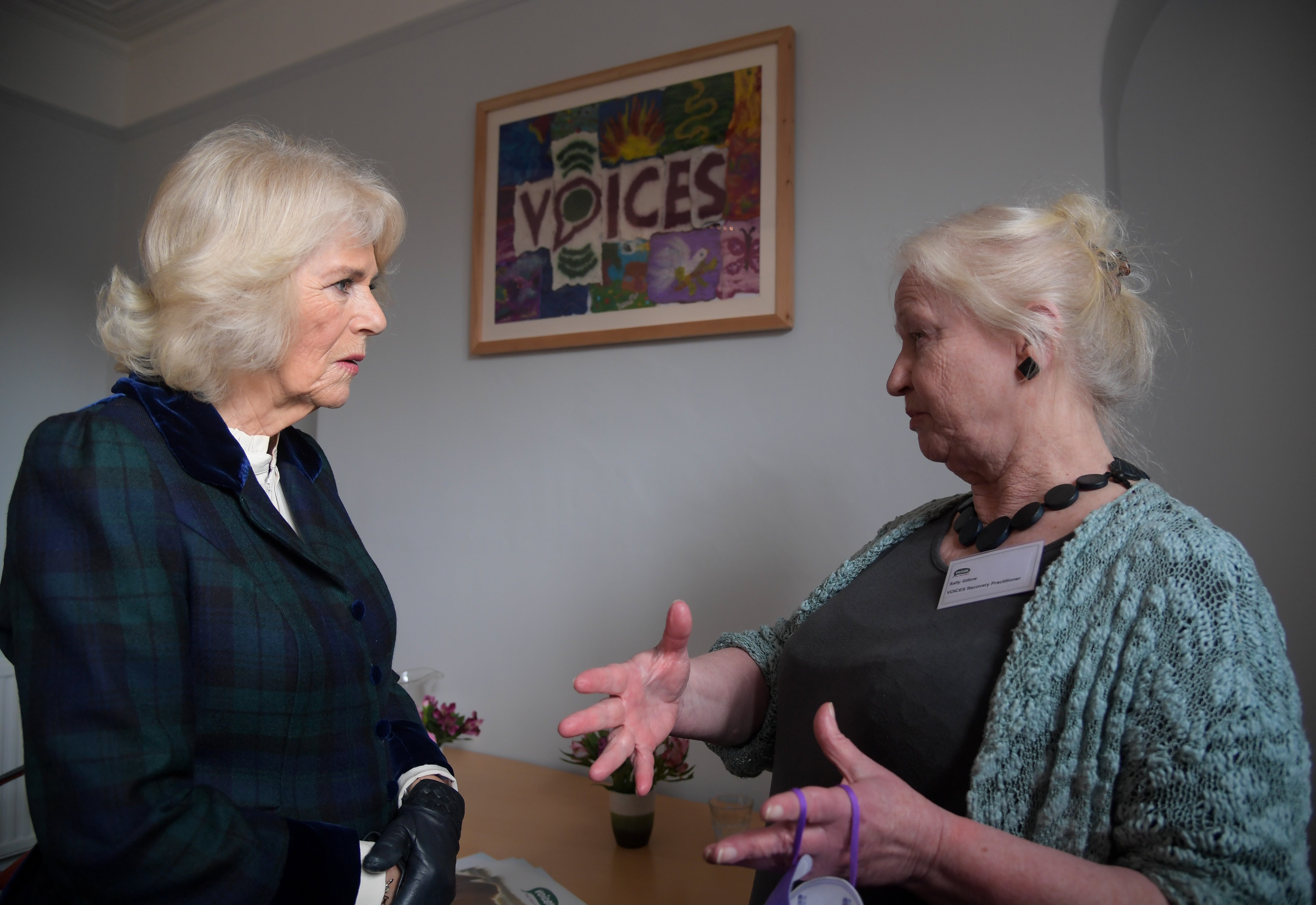 Camilla on her visit to Voices (Finnbar Webster/PA)