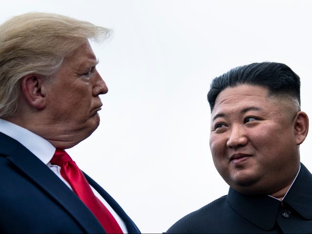 <p>Donald Trump and Kim Jong-un in the Korean Demilitarized Zone at Panmunjom in 2019</p>