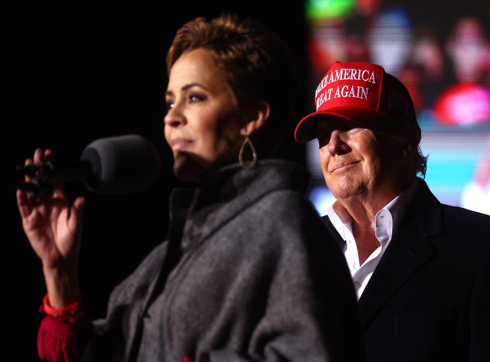 <p>Kari Lake, a Republican candidate for governor of Arizona,  spoke at Donald Trump’s first 2022 rally in January</p>